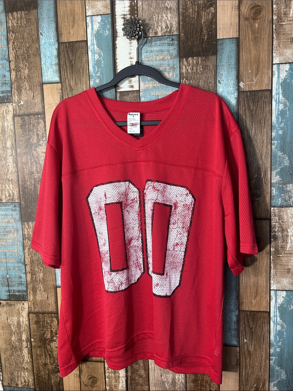 RSQ Red Mesh Jersey with Distressed White '00' Graphic